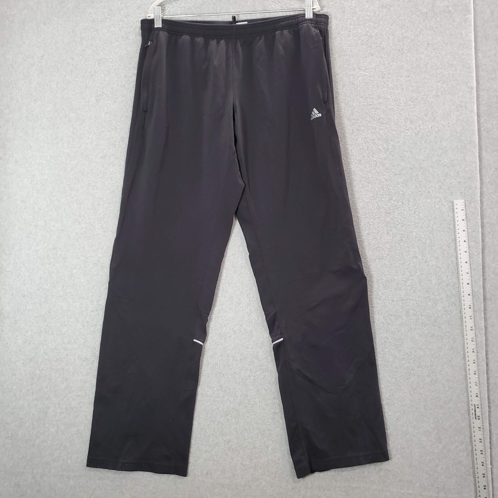 Adidas Men Activewear Pants XL Black Track‎ Logo Pockets Ankle Zip READ